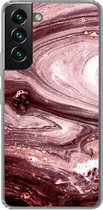 Geschikt voor Samsung Galaxy S22 hoesje - Marmer print - Goud - Roze - Siliconen Telefoonhoesje