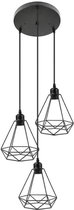 Luxiqo® Industriële Hanglamp - 3 Lichtpunten - Metalen Hanglampen - LED - Metaal - Plafondlamp - Eetkamer Lamp - Pendellamp - E27 fitting - Excl. Lichtbronnen - Cirkel - Zwart