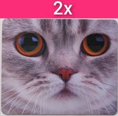 Kattenhebbedingen - 2x Muismat - Kat - poes - Voor de kattenliefhebber - Grijs/witte kat
