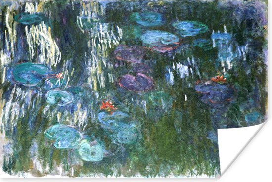 Poster Blue water lilies - schilderij van Claude Monet