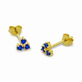 Silventi 9SIL-21656 Zilveren Oorknoppen - Dames - Drie Zirkonia Steentjes - Blauw - 5,2 x 5,2 mm - Zilver - Gold Plated (Verguld/Goud op Zilver)