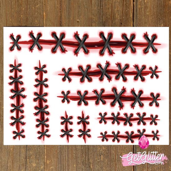 GetGlitterBaby® - Hechtingen Tattoo Halloween / Decoratie Versiering / Carnaval Schmink Make Up Plak Tattoos Bloed / Tijdelijke Tattoo / Nep Tatoeage