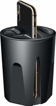 DrPhone SCION-X2 – Qi Draadloze Auto Oplader – 15W – Auto Beker/Kophouder–  USB & USB-C Output 2A - Zwart