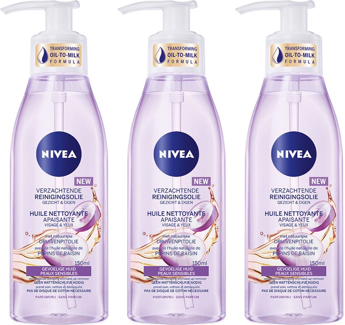 Nivea Voedende Reinigingsolie Voor Gezicht & Ogen - Gevoelige Huid - Multipack - 3 x 150 ml