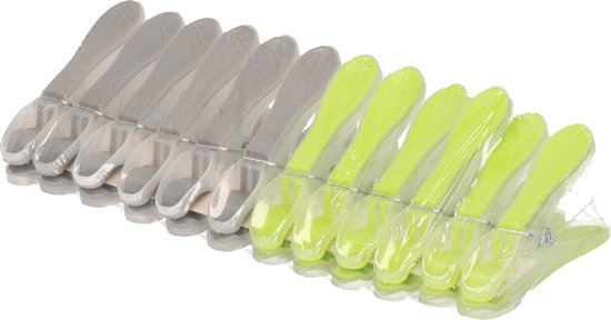36x stuks Grote grijze en groene wasknijpers / wasspelden kunststof met metalen veer van 8 cm
