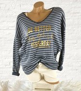 Gestreepte top met print lange mouwen maat 38 40 kleur jeans blauw