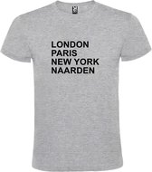 Grijs t-shirt met " London, Paris , New York, Naarden " print Zwart size XL