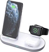 Aukey 3-in-1 Wireless Charging Station (Wit) - Let Op: Apple Watch-kabel niet inbegrepen