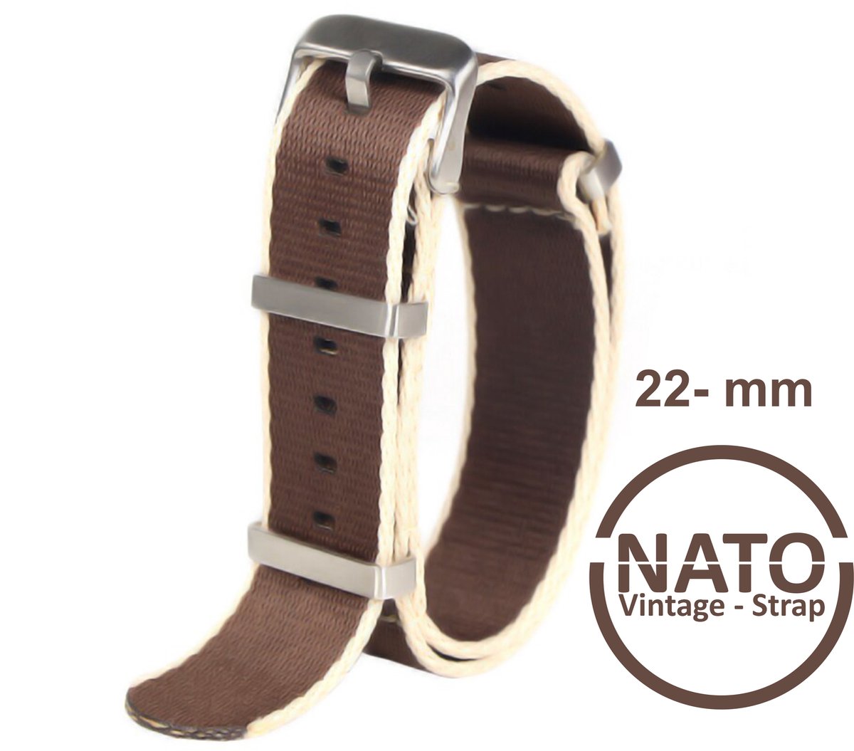 22mm Nato Strap Bruin Khaki - Vintage James Bond - Nato Strap collectie - Mannen - Horlogebanden - 22 mm bandbreedte