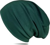 Chemomuts longbeanie zachte muts kleur donker groen maat one size