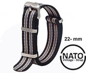 22mm Nato Strap ZWART GRIJS Gestreept - Vintage James Bond - Nato Strap collectie - Mannen - Horlogebanden - 22 mm bandbreedte
