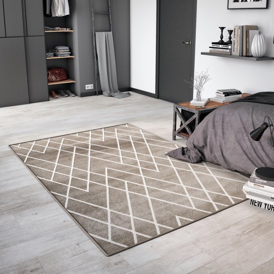 INSPIRE - Rechthoekig vloerkleed INAE - grijs/creme - met geometrisch patroon - slaapkamertapijt - woonkamertapijt - laagpolig tapijt - zacht - 2000g/m² - 10 mm x B.160 cm x L.230 cm