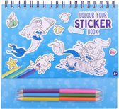 Sticker kleurboek 8 pagina's met leuke OCEAN stickers 6 mini-kleurpotloden Kleur je sticker en plak hem op een mooie plek OCEAN stickers
