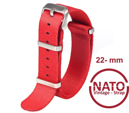 22mm Nato Strap ROOD - Vintage James Bond - Nato Strap collectie - Mannen - Horlogeband - 22 mm bandbreedte