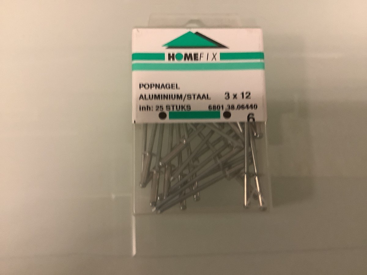 Homefix pop nagel aluminium. 3.0 x 12 mm. 25 stuks klink nagels.