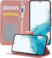 Samsung S22 Ultra Hoesje Book Case Hoes - Samsung Galaxy S22 Ultra Case Hoesje Portemonnee Cover - Samsung S22 Ultra Hoes Wallet Case Hoesje - Rose Goud