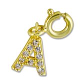 Silventi 9SIL-21989 Zilveren Letterhanger - Zirkonia - Letter - A - 7 x 6,4 mm - Veerring - Zilver - Gold Plated (Verguld/Goud op Zilver)