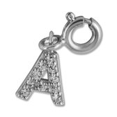 Silventi 9SIL-21990 Zilveren Letterhanger - Zirkonia - Letter - A - 7 x 6,4 mm - Veerring - Rhodium - Zilver