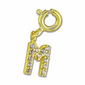 Silventi 9SIL-22011 Zilveren Letterhanger - Zirkonia - Letter - M - 7 x 5,6 mm - Veerring - Zilver - Gold Plated (Verguld/Goud op Zilver)