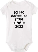 Baby Romper - Let the adventure begin 2022 - Zwangerschapsaankondiging / bekendmaking, baby 2021 / 2022 Zwanger, 100% katoen, kraamcadeau, rompertje met tekst, aanstaande mama of papa|0-3 maa