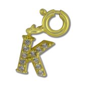 Silventi 9SIL-22007 Zilveren Letterhanger - Zirkonia - Letter - K - 7 x 5,9 mm - Veerring - Zilver - Gold Plated (Verguld/Goud op Zilver)