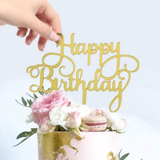 BOYATONG Taartdecoratie voor verjaardag, roségoud, 17 stuks, glitter taarttoppers, acryl burg, Happy Birthday, taartdecoratie voor meisjes en vrouwen
