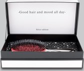 Hairandpro Bristle & Nylon Brush Silver Edition-Luxe Haarborstel-AntiKlit- Nylon & Zwijnenhaar- Zachte Haren-Glanzend Haar