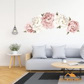 Stickerkamer® | Muursticker bloemen | Pioenrozen XL | 125cm x 55cm | Roze | Wit | Wanddecoratie | Muurdecoratie | Slaapkamer | Woonkamer