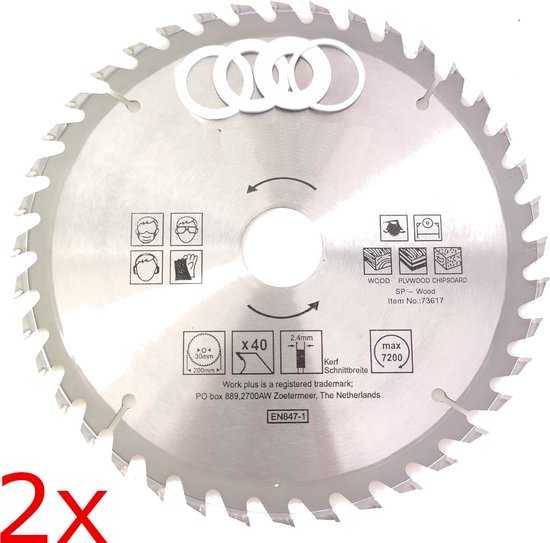 2x TCT 40 tands Cirkelzaagblad Ø 200 x 2.4 x Ø 30mm Carbide tanden incl 4 verloopringen (17)