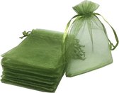 Fako Bijoux® - Organza Zakjes - 10x15cm - Feestzakjes - Snoepzakjes - Cadeauzakjes - Sieradenzakjes - Olijfgroen - 20 Stuks