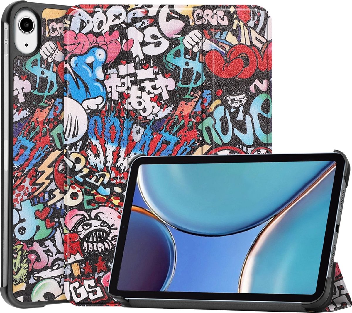 Mobigear Tablethoes geschikt voor Apple iPad Mini 6 (2021) Hoes | Mobigear Tri-Fold Bookcase - Graffiti
