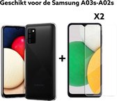 samsung galaxy a03s hoesje siliconen transparant + 2x screen protector -samsung a03s hoesje doorzichtig back cover + tempert glas protector