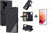 Book Case Samsung Galaxy S22 Ultra | Hoogwaardig PU Leren Hoesje | Lederen Wallet Case | Luxe Uitstraling | Telefoonhoesje | Pasjeshouder | Portemonnee | Zwart + 1x Screenprotector
