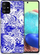 Smartphone Hoesje Geschikt voor Samsung Galaxy A71 Back Case TPU Siliconen Hoesje met Zwarte rand Angel Skull Blue
