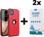 Backcase Lederen Hoesje iPhone 11 Rood - 2x Gratis Screen Protector - Telefoonhoesje - Smartphonehoesje