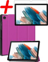 Hoesje Geschikt voor Samsung Galaxy Tab A8 Hoes Case Tablet Hoesje Tri-fold Met Screenprotector - Hoes Geschikt voor Samsung Tab A8 Hoesje Hard Cover Bookcase Hoes - Paars