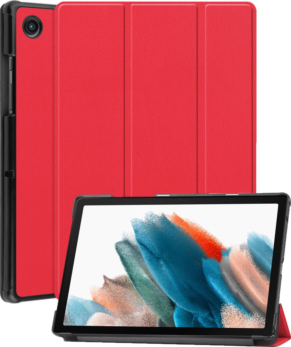 Hoesje Geschikt voor Samsung Galaxy Tab A8 Hoes Case Tablet Hoesje Tri-fold - Hoes Geschikt voor Samsung Tab A8 Hoesje Hard Cover Bookcase Hoes - Rood