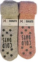 Sukats® Huissokken - Homesocks - 2 Paar - Maat 39-42 - Roze/Grijs - Wollen Sokken - Huissokken Dames - Slofsokken - Meerdere Maten en Varianten