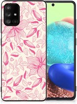 Silicone Case Geschikt voor Samsung Galaxy A71 Smartphone Hoesje met Zwarte rand Roze Bloemen
