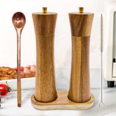 Peper en Zoutmolen set - Zout / Pepermolen - Met Navul Lepel & Borstel - Acacia Hout -  Complete Luxe set