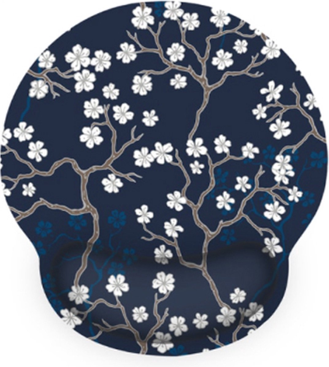 Moodadventures - muismat ergonomisch White Flowers - met polssteun - donkerblauw