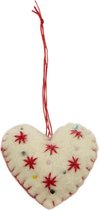 Hanger - Decoratie - Vilt - Hart - Creme Rood - 14x5,5x2 cm - Nepal - Fairtrade