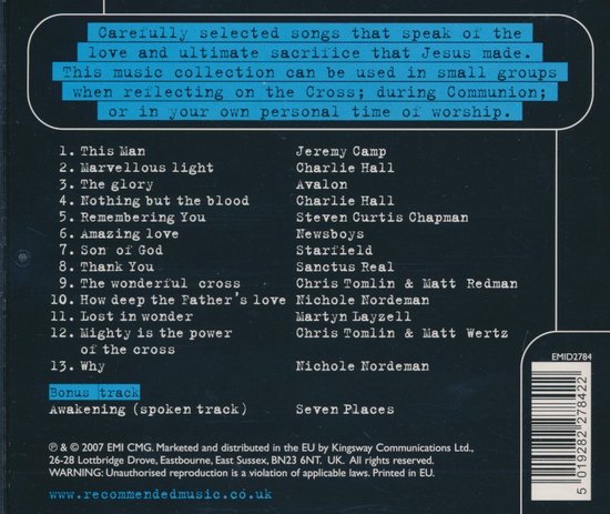 Cd-hoes met tracklist en credits. Bladmuziek met tekst over Jezus' offer. Cd-hoes met tracklist en credits. Emid2784.