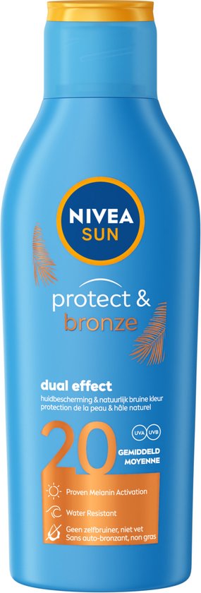Crème solaire NIVEA SUN - Lait solaire Protect & Bronze - FPS 20 - 200 ml |  bol.com