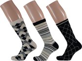 Fashion sokken dames met ruit en strepen motief assorti blauw/grijs 35/42