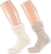 Apollo- Wollen sokken dames - Huissok dames- Beige - 2-Pak - Maat 39/42 - Fluffy sokken - Slofsokken - Huissokken - Warme sokken - Winter sokken