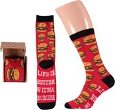 Apollo | Hamburger sokken giftbox | Rood | Maat 42/47 | Geschenkdoos | Cadeaudoos | Giftbox mannen | Hamburger sokken | Hamburger sokken heren