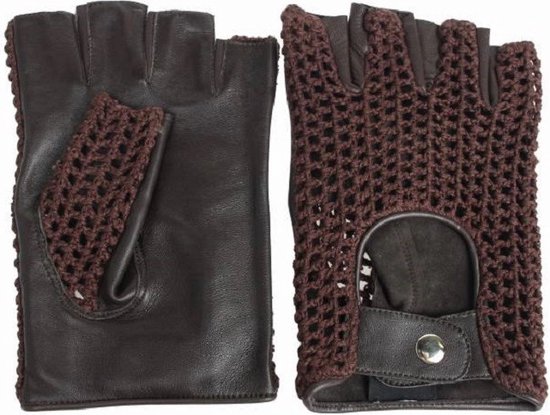 vintage gants en cuir crochet sans doigts brun noir | taille L.