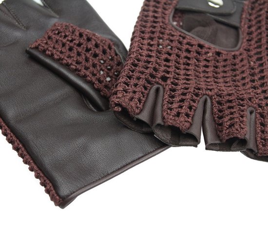 vintage gants en cuir crochet sans doigts brun noir | taille XL