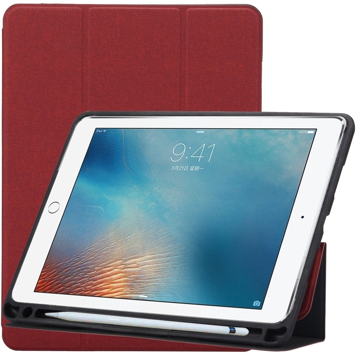 Mobigear Tablethoes geschikt voor Apple iPad Pro 10.5 Inch (2017) Hoes | Mobigear Tri-Fold Gel Bookcase + Stylus Houder - Bordeaux Rood